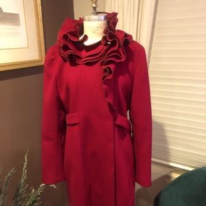 Tahari wool coat with ruffle collar